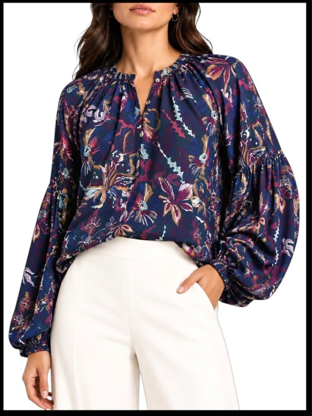 Chufy Nora My Aussie Days Floral Cotton Silk Blouse Navy S